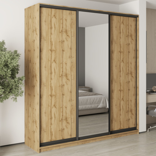 MebelStar Three-door wardrobe Combo BG 2DSP/Mirror Tahoe oak, 220x60x240 cm (MBS-9762)