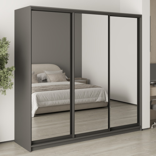 MebelStar Three-door wardrobe Combo BG 3 Mirrors Anthracite, 220x45x210 cm (MBS-9252)