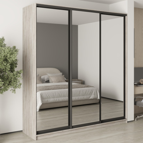 MebelStar Three-door wardrobe Combo BG 3 Mirrors Alaska gray, 220x60x240 cm (MBS-9882)