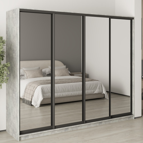 MebelStar Four-door wardrobe Standard BG 4 Mirrors Concrete, 250x60x210 cm (MBS-11902)