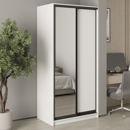 MebelStar Two-door wardrobe Standard BG DSP/Mirror Alaska white, 100x45x210 cm (MBS-11002)