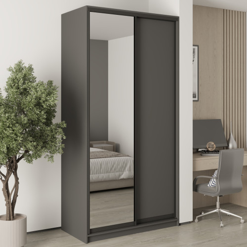 MebelStar Two-door wardrobe Standard BG DSP/Mirror Anthracite, 120x45x240 cm (MBS-10122)