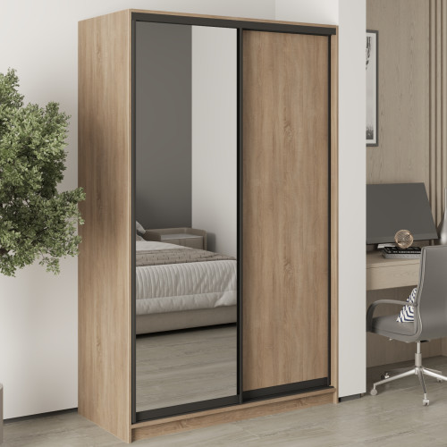 MebelStar Two-door wardrobe Standard BG DSP/Mirror Sonoma Oak, 130x60x210 cm (MBS-11122)