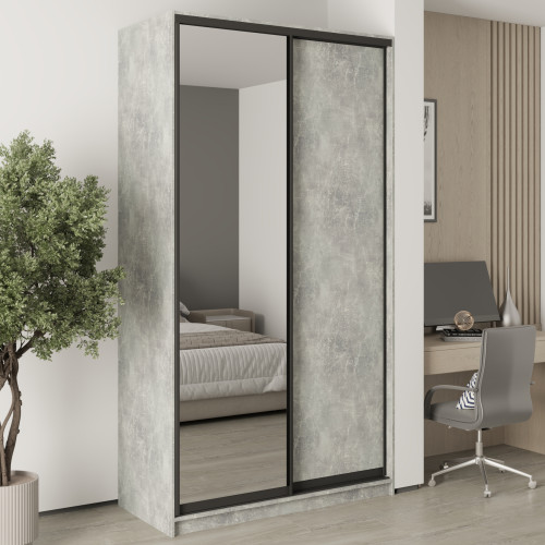 MebelStar Two-door wardrobe Standard BG DSP/Mirror Concrete, 130x45x240 cm (MBS-10132)