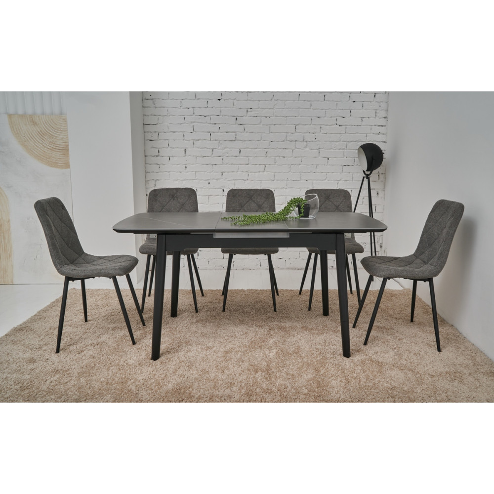 Обеденный керамический стол Vetro TM-76 Петра грей/Черный (VTR-1191)