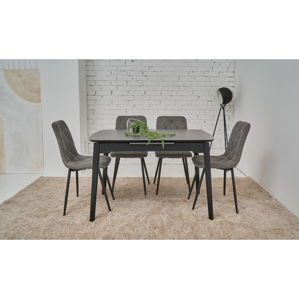 Обеденный керамический стол Vetro TM-76 Петра грей/Черный (VTR-1191)