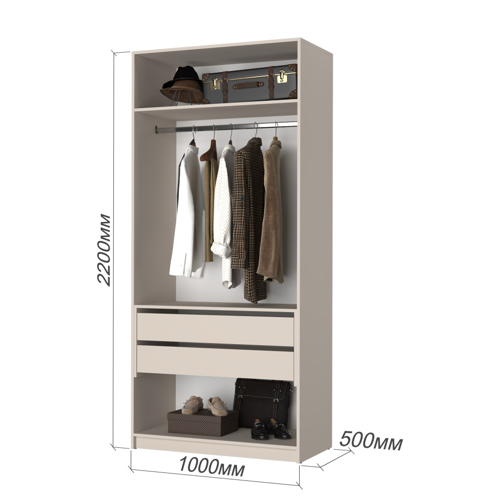 Шкаф 2-дверный MebelStar Оскар ДСП BL-B, блок ящиков 100x52x220 см Дуб тахо (MBS-4518)