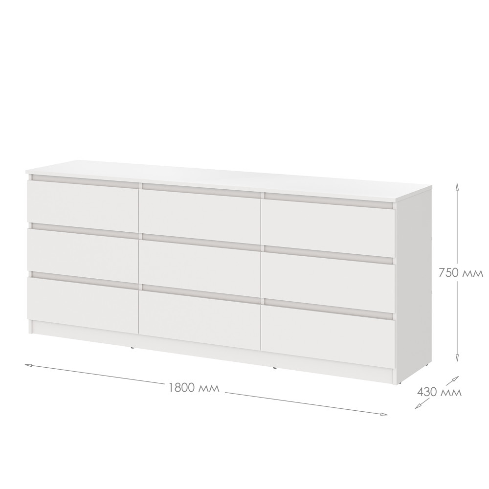 Комод в гостиную MebelStar Нео 9Ш 180x43x75,5 см Аляска белый (MBS-1320)