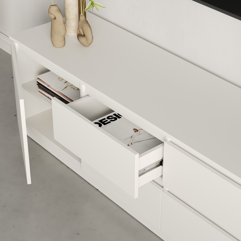 Тумба под телевизор MebelStar Нео 4Ш2Д 200x43x53 см Аляска белый (MBS-1260)