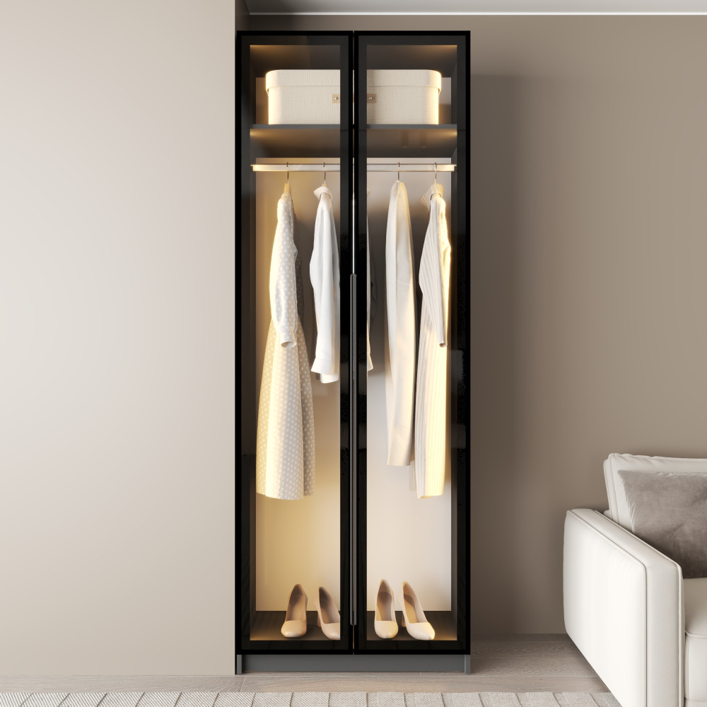 MebelStar 2-door wardrobe Oscar Showcase BL-B with LED lighting, standard Anthracite, 80x52x220 cm (MBS-11677)
