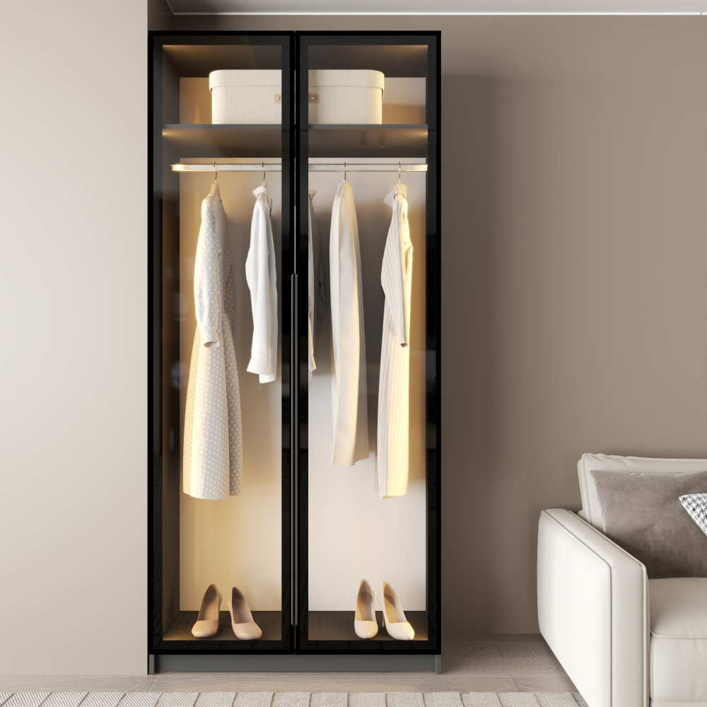 MebelStar 2-door wardrobe Oscar Showcase BL-B with LED lighting, standard Anthracite, 100x52x220 cm (MBS-11687)