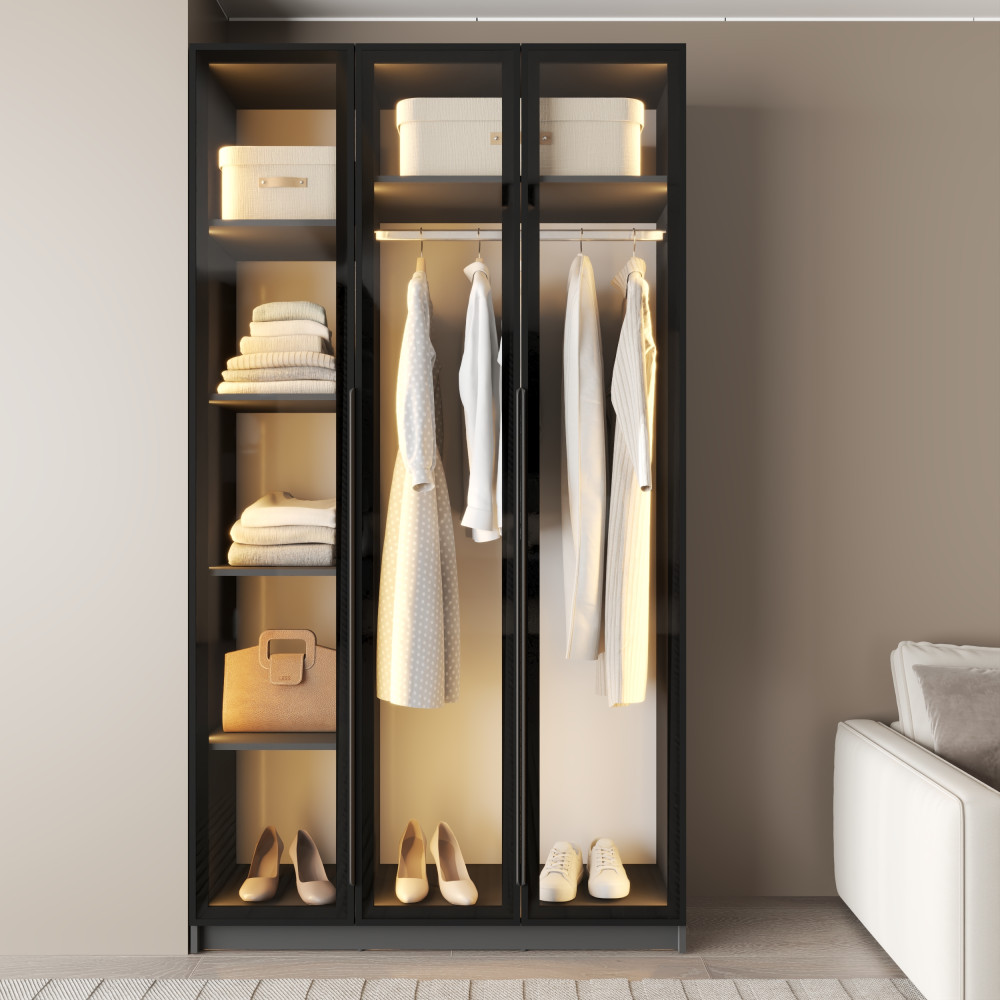 MebelStar 3-door wardrobe Oscar Showcase BL-B with LED lighting, standard Anthracite, 120x52x220 cm (MBS-11697)