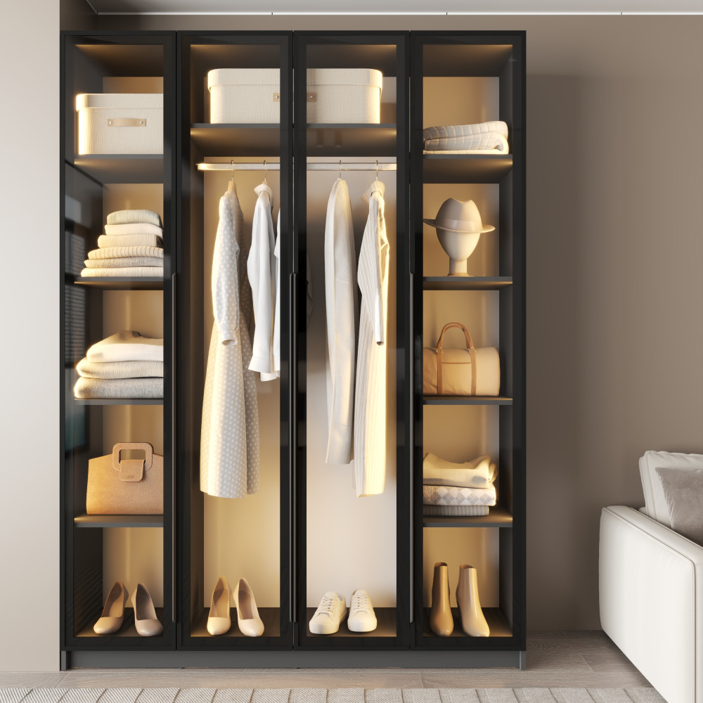 MebelStar 4-door wardrobe Oscar Showcase BL-B with LED lighting, standard Anthracite, 160x52x220 cm (MBS-11717)