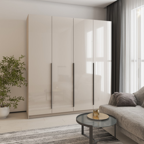 MebelStar 4-door wardrobe Oscar Gloss BL-B, set of shelves Cashmere/Cashmere, 200x52x220 cm (MBS-5322)