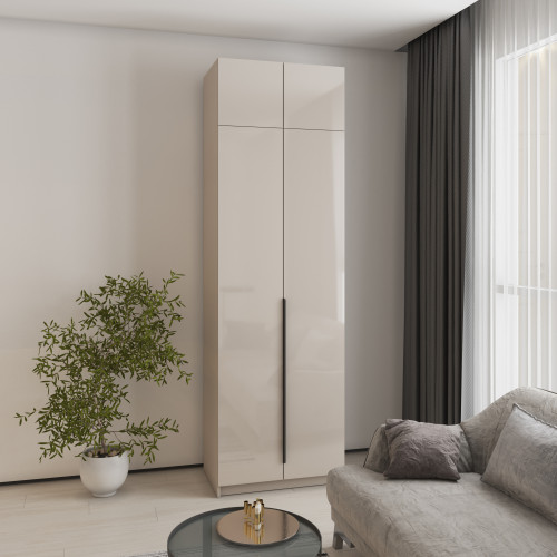 Шкаф 2-дверный с антресолью MebelStar Оскар Gloss BL-B, блок ящиков+полки 80x52x260 см Кашемир/Кашемир (MBS-5378)