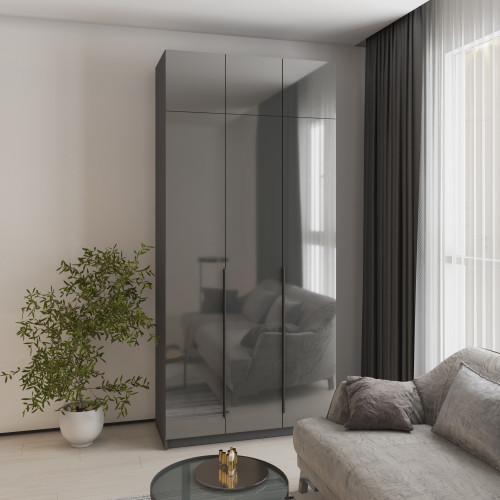 Шкаф 3-дверный с антресолью MebelStar Оскар Gloss BL-B, стандарт 120x52x260 см Антрацит/Антрацит (MBS-5418)