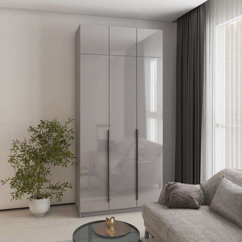 MebelStar 3-door wardrobe with mezzanine Oscar Gloss BL-B, additional rod Gray mouse/Gray, 120x52x260 cm (MBS-5428)
