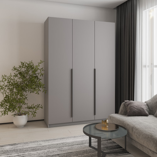MebelStar 3-door Wardrobe Oscar MDF Ultra Mat BL-B, standard Gray mouse/Gray, 150x52x220 cm (MBS-5703)
