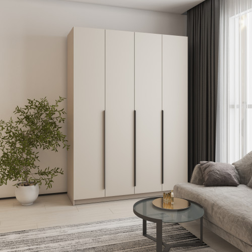 Шкаф 4-дверный MebelStar Оскар МДФ Ultra Mat BL-B, стандарт 160x52x220 см Кашемир/Кашемир (MBS-5743)