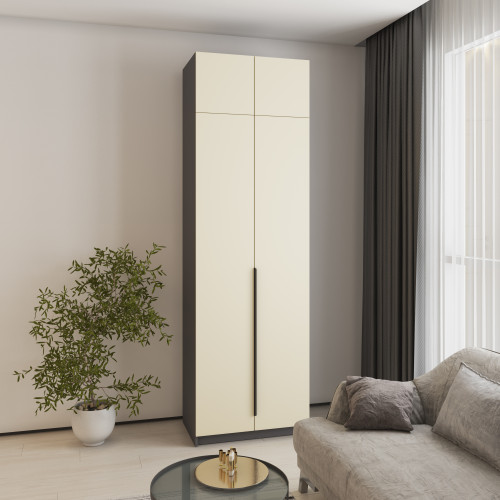 Шкаф 2-дверный с антресолью MebelStar Оскар МДФ Ultra Mat BL-B, стандарт 80x52x260 см Антрацит/Альмонд (MBS-5823)