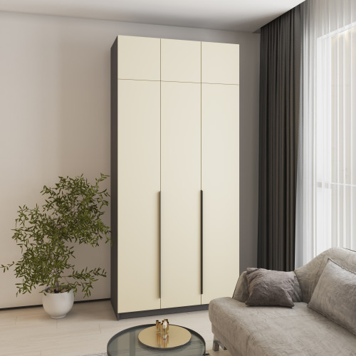 Шкаф 3-дверный с антресолью MebelStar Оскар МДФ Ultra Mat BL-B, стандарт 120x52x260 см Антрацит/Альмонд (MBS-5893)