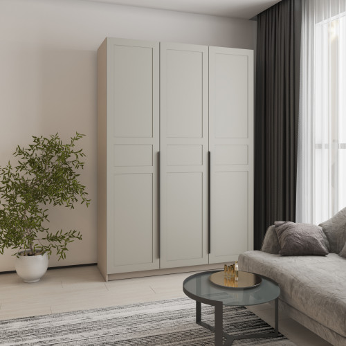 MebelStar 3-door wardrobe Oscar MDF Quadro BL-B, additional rod Cashmere/Cashmere soft, 150x52x220 cm (MBS-6113)