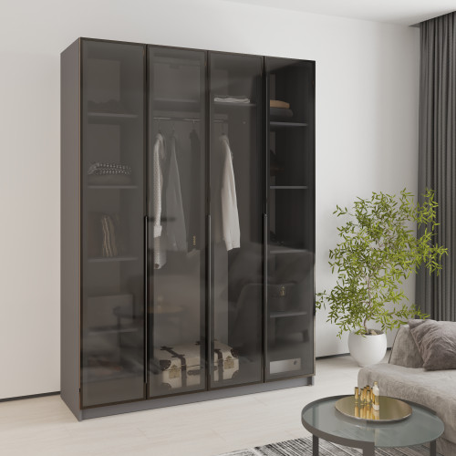 MebelStar 4-door wardrobe Oscar Showcase BL-B, standard Anthracite, 160x52x220 cm (MBS-6714)
