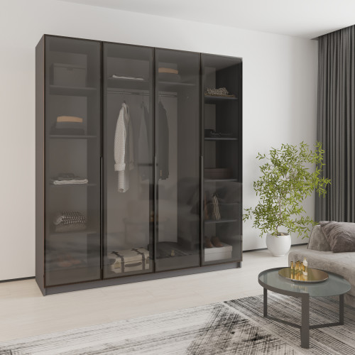 Шкаф 4-дверный MebelStar Оскар Витрина BL-B, стандарт 200x52x220 см Антрацит (MBS-6724)