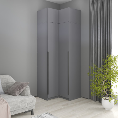 MebelStar Corner wardrobe with mezzanine Oscar chipboard BL-B, standard Anthracite, 87x52x260 cm (MBS-6944)
