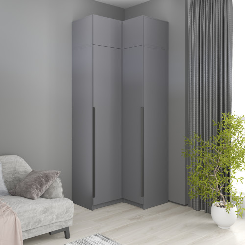 MebelStar Corner wardrobe with mezzanine Oscar chipboard BL-B, standard Anthracite, 97x52x260 cm (MBS-6984)