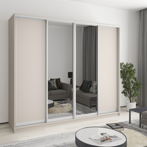 MebelStar Four-door wardrobe Standard AL 2DSP/2 Mirrors Cashmere, 240x45x210 cm (MBS-12273)