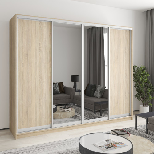 Шкаф-купе четырехдверный MebelStar Стандарт AL 2ДСП/2 Зеркала 260x60x210 см Дуб сонома (MBS-12303)