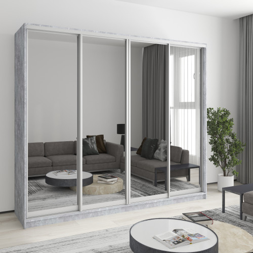 MebelStar Four-door wardrobe Standard AL 4 Mirrors Concrete, 240x60x210 cm (MBS-12333)