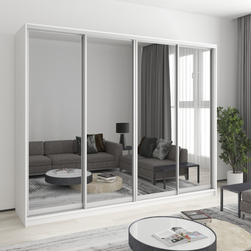 MebelStar Four-door wardrobe Standard AL 4 Mirrors Alaska white, 260x60x210 cm (MBS-12343)