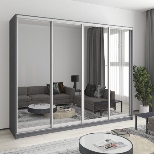 MebelStar Four-door wardrobe Combo AL 4 Mirrors Anthracite, 260x60x210 cm (MBS-12543)