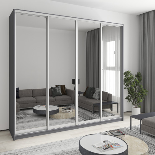 Шафа-купе чотиридверна MebelStar Комбо AL 4 Дзеркала 260x45x240 см Антрацит (MBS-13403)
