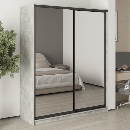 MebelStar Two-door wardrobe Standard BG 2 Mirrors Concrete, 170x60x210 cm (MBS-11243)