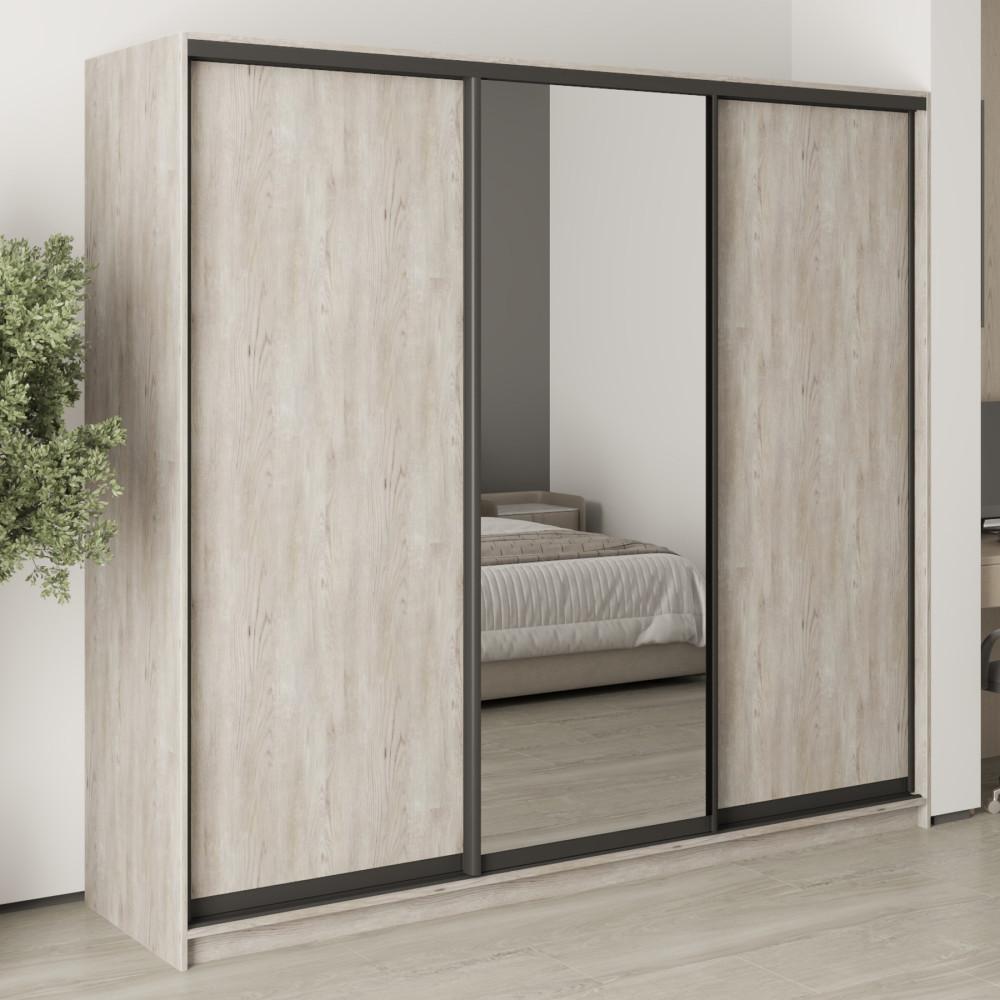 MebelStar Three-door wardrobe Combo BG 2DSP/Mirror Alaska gray, 230x45x210 cm (MBS-9153)