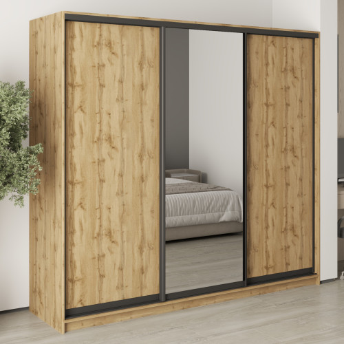 MebelStar Three-door wardrobe Combo BG 2DSP/Mirror Tahoe oak, 230x60x210 cm (MBS-9223)