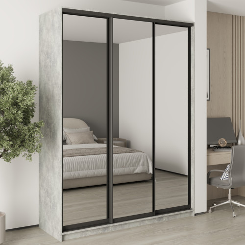 Шафа-купе тридверна MebelStar Уні BG 3 Дзеркала 180x60x240 см Бетон (MBS-8215)