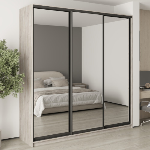 MebelStar Three-door wardrobe Combo BG 3 Mirrors Alaska gray, 230x45x240 cm (MBS-9873)