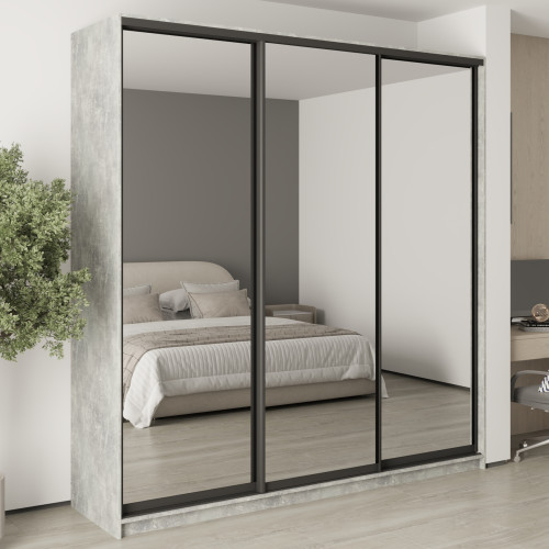 MebelStar Three-door wardrobe Combo BG 3 Mirrors Concrete, 230x60x240 cm (MBS-9863)