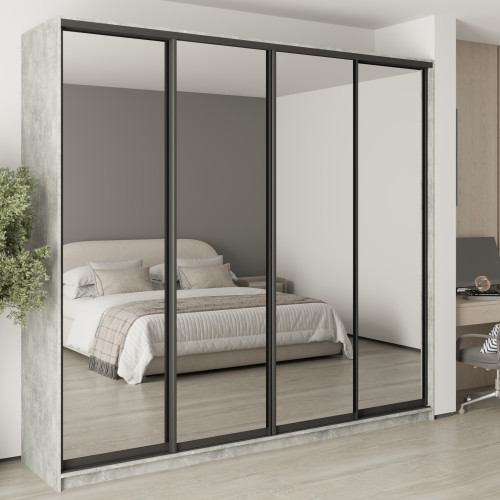 MebelStar Four-door wardrobe Standard BG 4 Mirrors Concrete, 260x45x240 cm (MBS-12763)