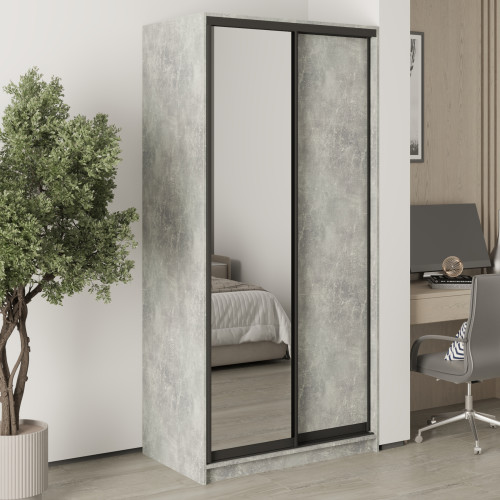 MebelStar Two-door wardrobe Standard BG DSP/Mirror Concrete, 100x45x210 cm (MBS-10993)