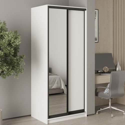 MebelStar Two-door wardrobe Uni BG DSP/Mirror Alaska white, 90x60x210 cm (MBS-11373)