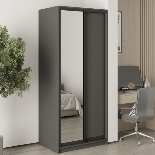 Шкаф-купе двухдверный MebelStar Стандарт BG ДСП/Зеркало 90x45x210 см Антрацит (MBS-10983)