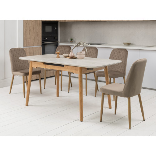 Vetro Ceramic dining table TM-76 Matte travertine/Oak (VTR-1192)