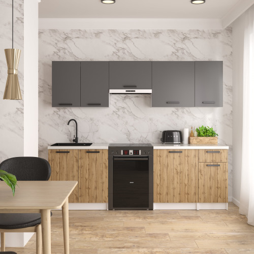 MebelStar Modular kitchen Nika 2.4 m Anthracite/Golden craft oak (MBS-1468)