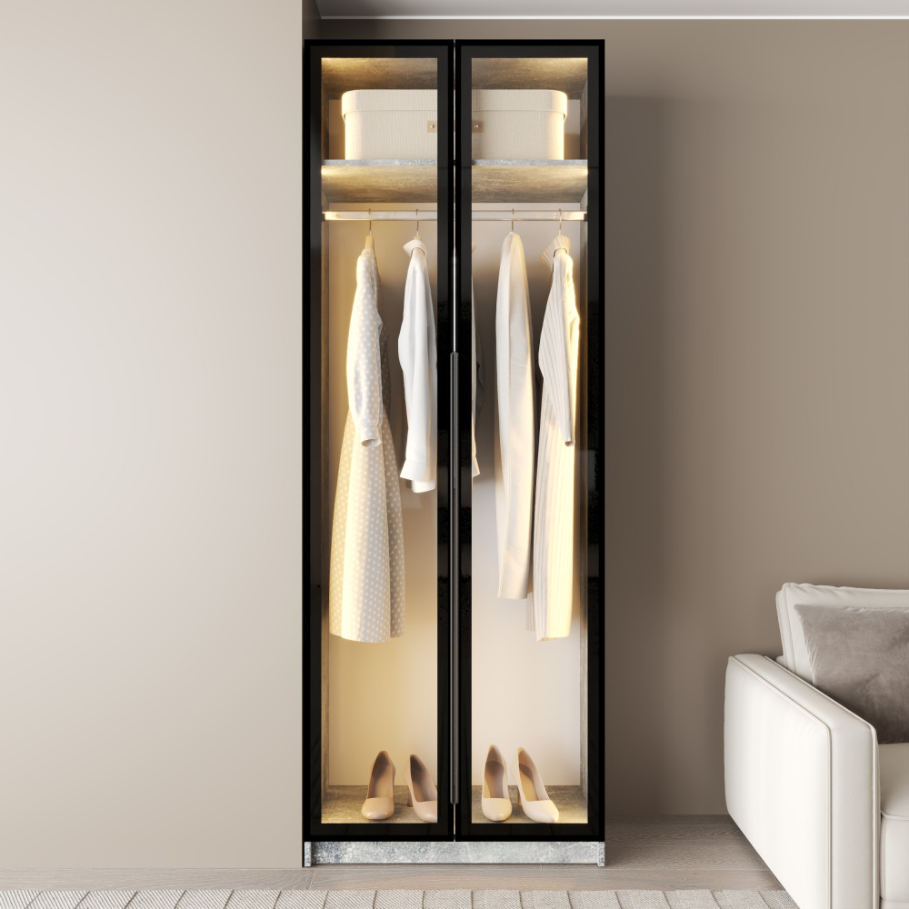 MebelStar 2-door wardrobe Oscar Showcase BL-B with LED lighting, standard Concrete, 80x52x220 cm (MBS-11678)