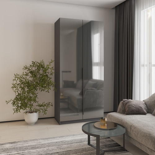 MebelStar 2-door wardrobe Oscar Gloss BL-B, drawer unit + shelves Anthracite/Anthracite, 100x52x220 cm (MBS-5173)